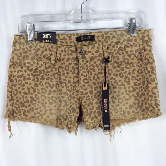 NWT Klique B Los Angeles Shorts Various Leopard Print Cutoff Fringe Denim - Picture 1 of 4